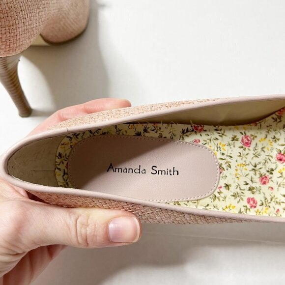 Amanda Smith Women's Belle High Heels Size 8M Pink Raffia Bow Straw Tweed Pumps - Picture 8 of 12
